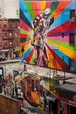 casualcapture:  Iconic on Flickr. I remember walking past this wall and seeing the side of a decaying building. Now it’s an impressive work of art. A group of large murals have been popping up along the High Line in recent weeks and they’re all very