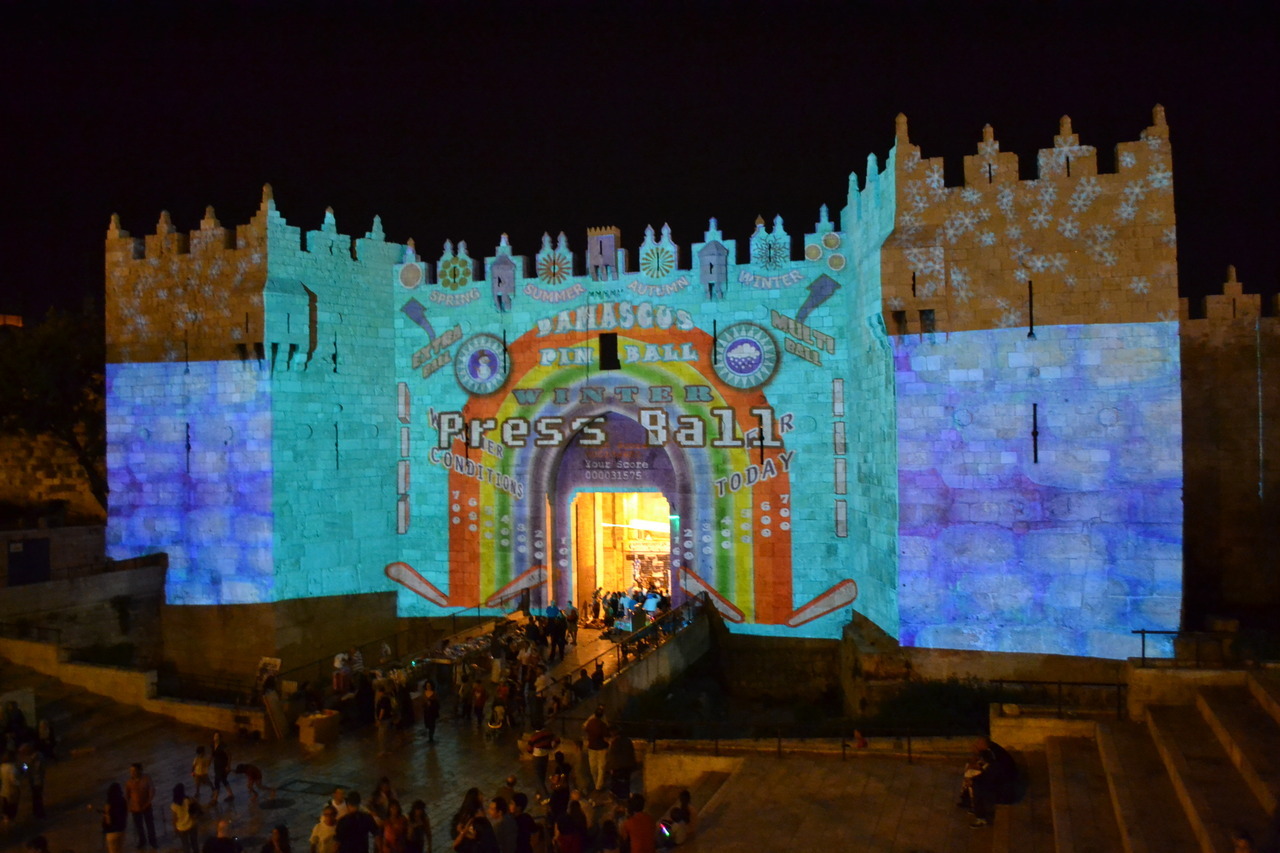 This photo was taken last night, during the Jerusalem Festival of Light. Within the Old City were dozens of works by international artists with the intention of introducing more bright, colorful light into the darkness of the Old City at night.
This...