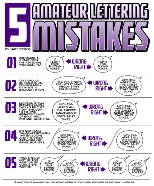 mylittledoxy:yopatrick:Some good tips about comic lettering from Nate Piekos of Blambot.comTakes 5 m