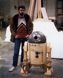 George Lucas and pre-made R2-D2.