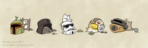 cats in star wars helmets by katiecandraw