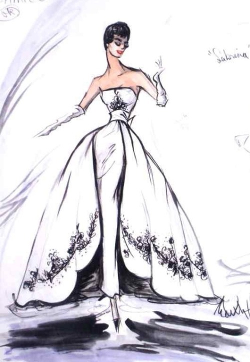 nicolebonnet-deactivated2016111:   Edith Head’s costume sketches for Audrey Hepburn in Breakfa