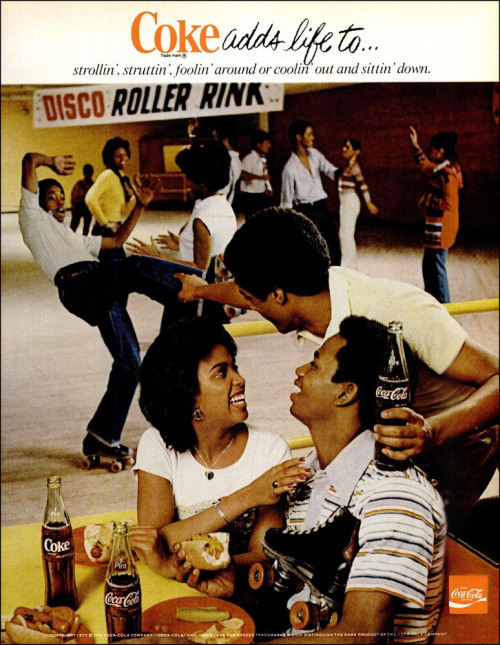 superseventies:Coke adds life to your Disco Roller Rink, 1977.