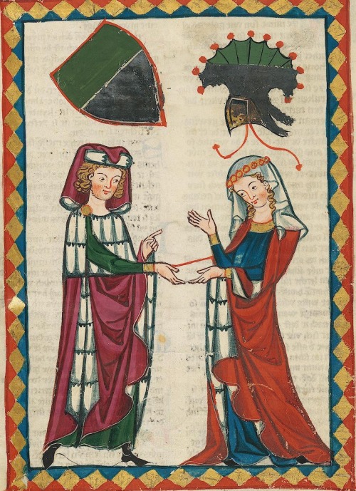 An illumination from 14th century song book, Codex Manesse. The manuscript was made for a Swiss Mane