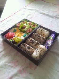 My Attempt At Bento ! Lamb Sheesh Kebabs Wrapped In Fresh Curly Leaf Lettuce, A Boiled