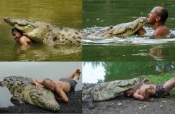kouyaaotsuki:  everythingiscurious:  Deep in the Costa Rican jungle, a fisherman named Chito discovered a crocodile that had been shot in the eye by a cattle farmer and left for dead. Chito was able to drag the massive reptile into his boat and brought