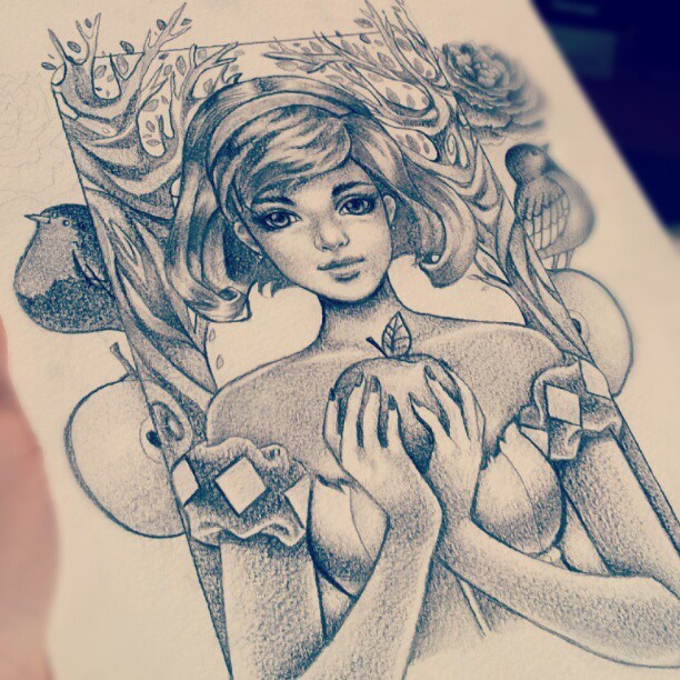 bw-inc:
“ Still working away with this. Wish i had better lighting here to finish this #illustration #drawing #pencils #graphite #snowwhite #fairytales (Taken with Instagram)
”