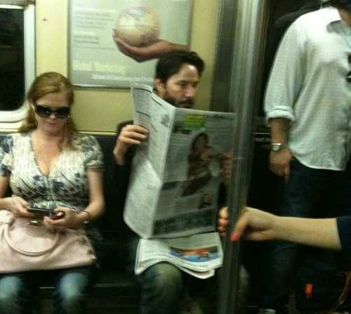 dzoantheexplorer:  “This guy reading the newspaper on the subway is Keanu Reeves.He