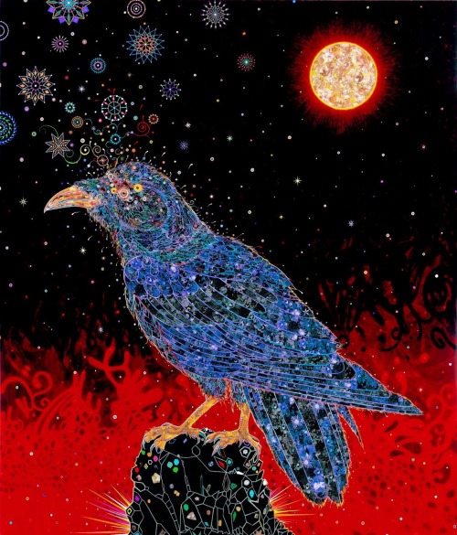 jameshoodillustration.blogspot.com Fred Tomaselli, Big Raven, 2008, acrylic, photo collage and resin