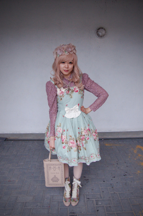 herajika: Mary Magdalene teal Milrose JSK with a vintage mauve lace blouse ♥