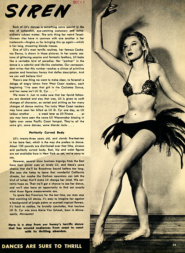 Lili St. Cyr (aka. Marie Van Schaak) appears in a pictorial scanned from the pages