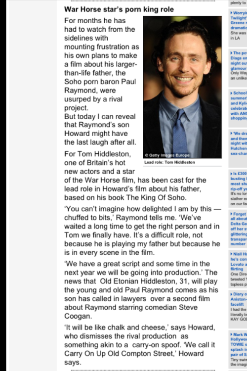 gofuckyourselftomhiddleston:hipstermillburn:magnacarta13:Tom to play role of Soho porn king Paul Ray