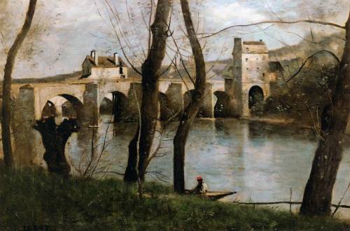 dominusvenustas:Corot, The Bridge at Mantes, 1868-70 / The Vale, 1855-60 / The Bridge at Narni, 1825