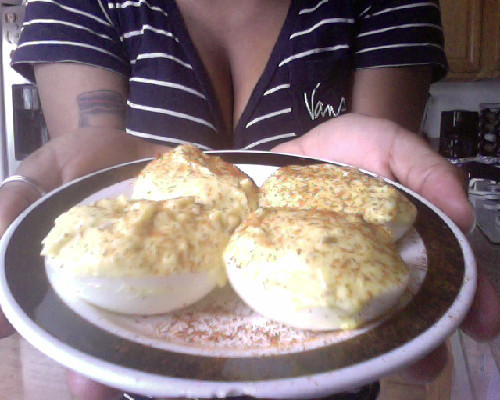 so i made deviled eggs again. except this time instead of using mustard powder or
