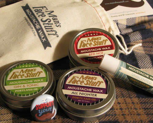 chubstr:  Look at those majestic mustaches. They belong to the proprietors of Man’s Face Stuff, a Portland, Oregon company that makes hand crafted, great smelling mustache wax and beard balm.  Find out why you should use their face stuff to manage your