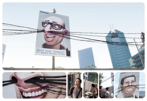 rock-and-smiles:  Uma empresa de aparelhos que depilam os pelos do nariz se promoveu fazendo isso ae.