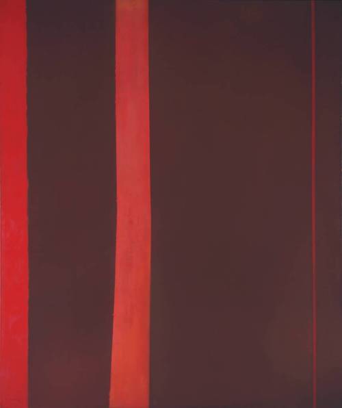 fckyeaharthistory:  Barnett Newman - Adam, 1951-2. Oil on canvas  From the Tate Gallery, London:  From the mid-1940s Newman had been preoccupied with the Jewish myths of Creation. The vertical strips in his paintings may relate to certain traditions