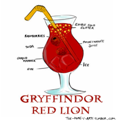 the-more-i-arty:the hogwarts house cocktails as individual images