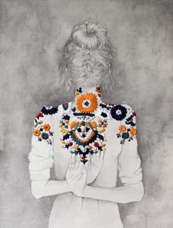 the-unnamable:  Embroidery and pencil drawing