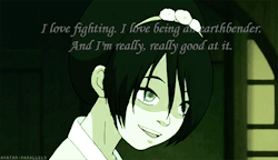 ikillzombiesforfun:  avatar-parallels:  Toph taught Lin everything she knew, from teaching her that bending isn’t just just about fighting but also interacting with the world. Lin was also taught how to use the the seismic sense; “seeing with my feet.”