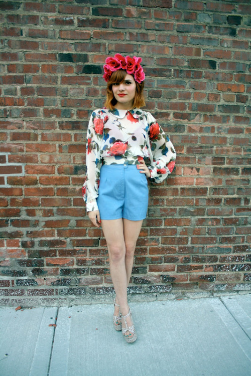 Katy of KANSAS COUTURE matches her stunning floral crown with a bright and beautiful ModCloth blouse.