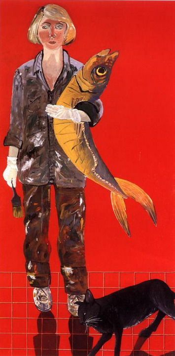 cavetocanvas:  Joan Brown.Â Self Portrait with Fish and Cat.Â 1970. 