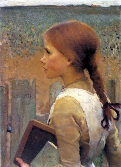 A School Girl (1889). Sir George Clausen RA (English, 1852–1944).Clausen was an artist working in oi