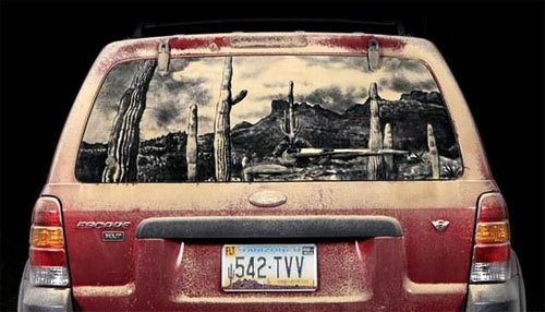 just-art:   Dirty Car Art The artist Scott Wade draws on dirty car windows the