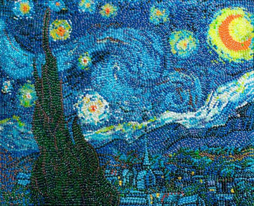 evil-ninja-penguins:CLASSIC ART RECREATED USING THOUSANDS OF JELLY BEANSUpon request by Jelly Belly,