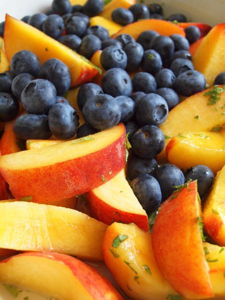 beautifulpicturesofhealthyfood:  Peaches &amp; Berries with Lemon-Mint Syrup.