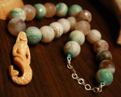 Sailing On The Sea; Carved Bone And Gemstone Necklace