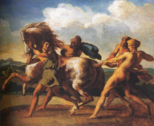 necspenecmetu:Jean-Louis Andre Theodore Gericault, Slaves Stopping a Horse, Study for ‘The Race of t
