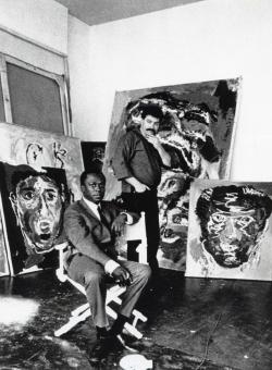 woodpaneledshoes:  Dutch painter Karel Appel in his studio, with Miles Davis.