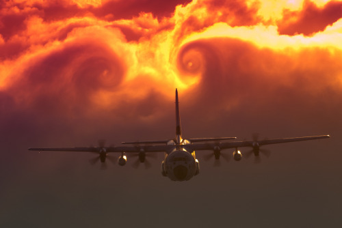 fuckyeahfluiddynamics: Wingtip vortices roll up in the wake of this U.S. Coast Guard C-130J. At the 