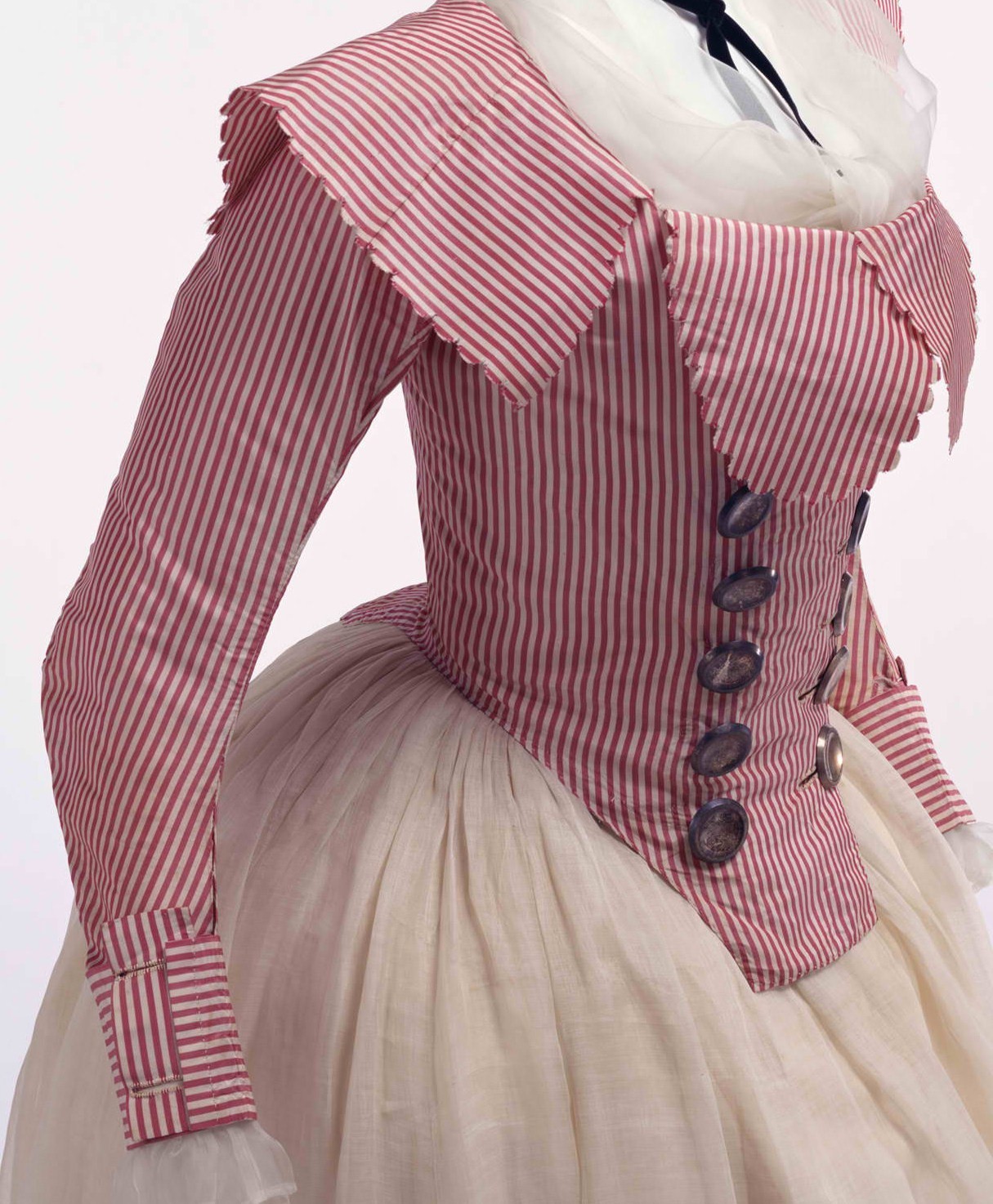 *Rococo Revisited — Jacket of red and white striped plain silk with...