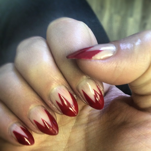 Blood red? Check. Sharp Edges? Check. by sofiesky:
“ Best one so far #manicure #nailswag #nails (Taken with Instagram)
”