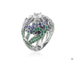 lesateliers-creations:  - Maelstrom ring, Les Voyages Extraordinaires™ collection - White gold, diamonds, sapphires and emeralds beads. The Maelstrom ring from Les Voyages Extraordinaires™ collection depicts a powerful whirlpool between two islands.