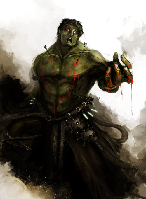 arkhane:Medieval fantasy Avengers:Loki, Hulk, Captain America and Hawkeye.Art by theDURRRRIAN