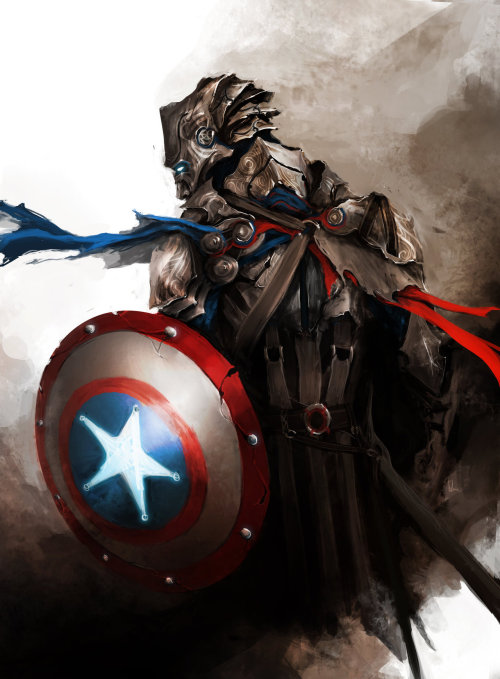 arkhane:Medieval fantasy Avengers:Loki, Hulk, Captain America and Hawkeye.Art by theDURRRRIAN