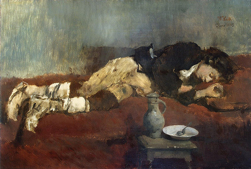 Wilhelm Leibl - Sleeping Savoyard Boy - 1869  oil on canvas, 44 × 64 cm (17.3