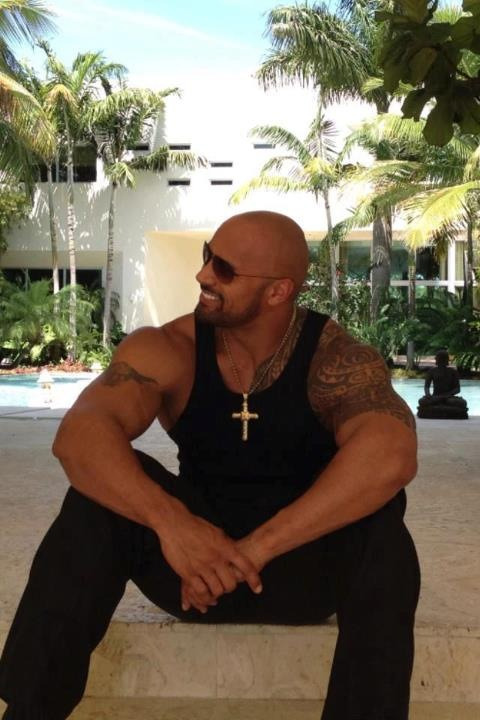 piledriveu:  the rock is looking good, very butch and match with that shaved head and beard, tight black wifebeater 