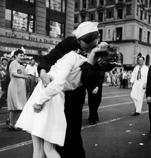 V-J Day in Times Square by Alfred Eisenstaedt and Kissing the War Goodbye by Victor Jorgen