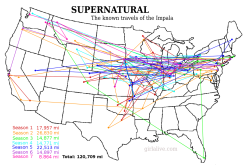 cwhroswell:  alanaisreading:  Yes, I really did keep track of every location in every episode and calculate the mileage. Some locations are completely unknown, and therefore not plotted on the map.  If I knew the state, but not the location within the