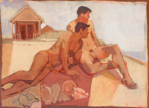 Cornelius McCarthy: Golden Couple with Shells, gouache
