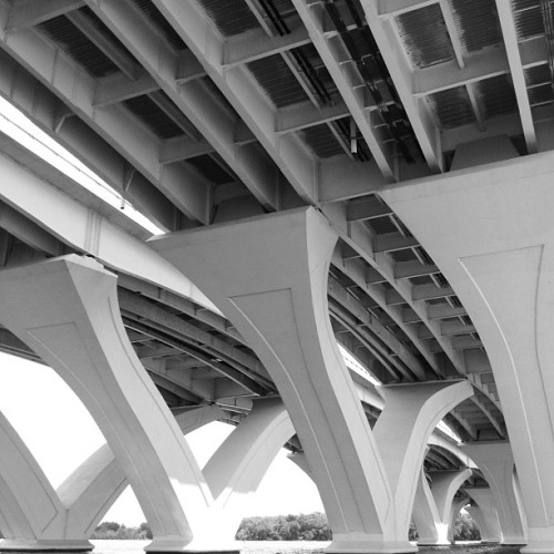 Woodrow Wilson Bridge from below #bridge #b&w #architecture (Taken with Instagram)