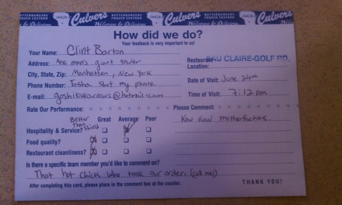 brynncognito:chrisehvans:riddlemehiddleston:abessinier:celestialnexus:While at Culvers, my friend an