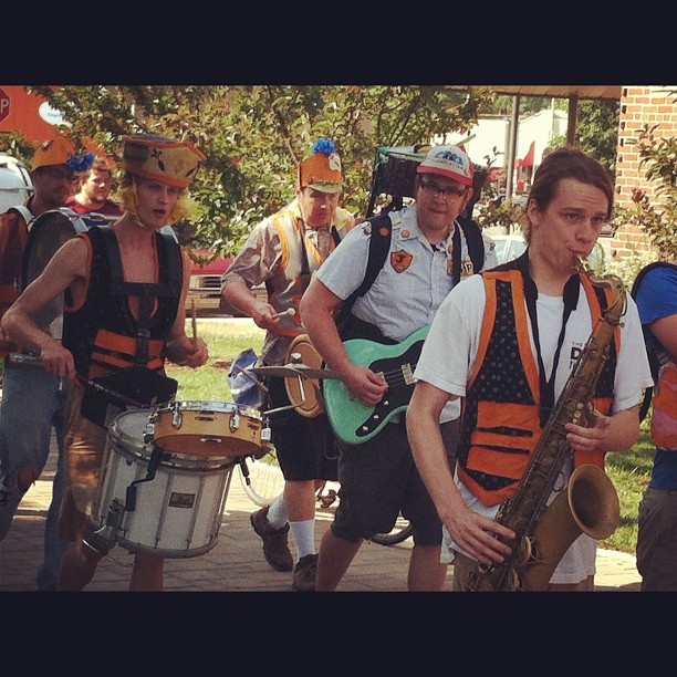 Jefferson St Parade Band welcoming the Road Brothers to Bloomington (Taken with Instagram at Showers Plaza)