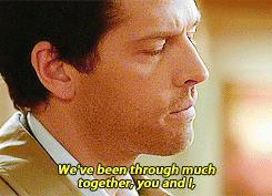 claraoszwin:  I’d like to take a quick moment to point out the second to last GIF. Castiel turns his head as Dean punches him in a very deliberate, obviously not human way.  But it’s not because Dean punched him and he’s reacting to pain or momentum. 