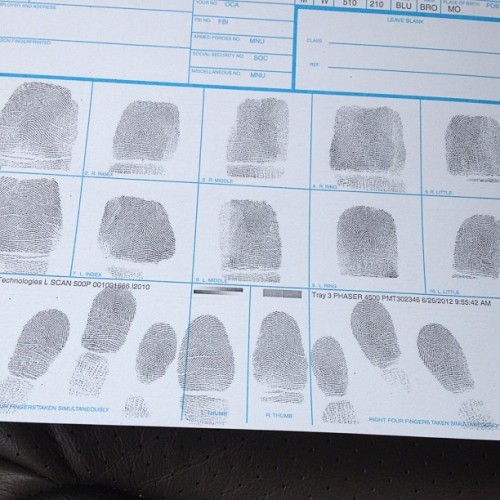 Got fingerprinted today for a background check. My second job will soon be selling guns and ammo and we all have to be certified clean. (Taken with Instagram)
