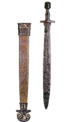 Leafbladed greek Xiphos, a type of short sword used during most of their history.